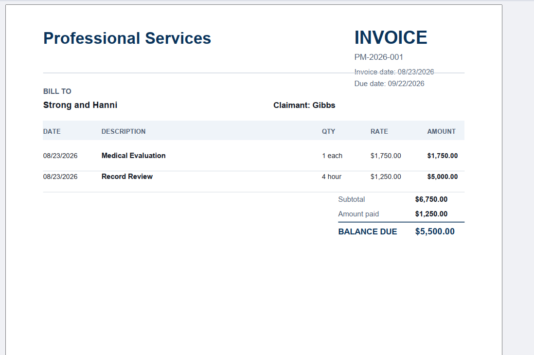 Portare Med invoice preview